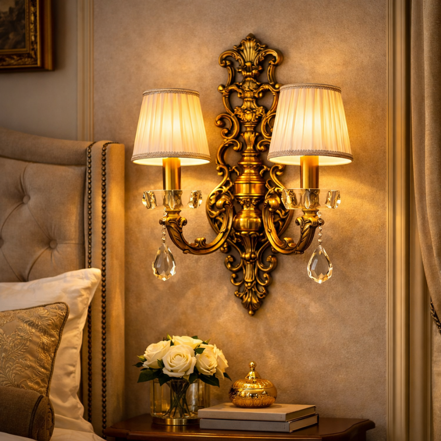 Royal Antique Gold Crystal Wall Sconce
