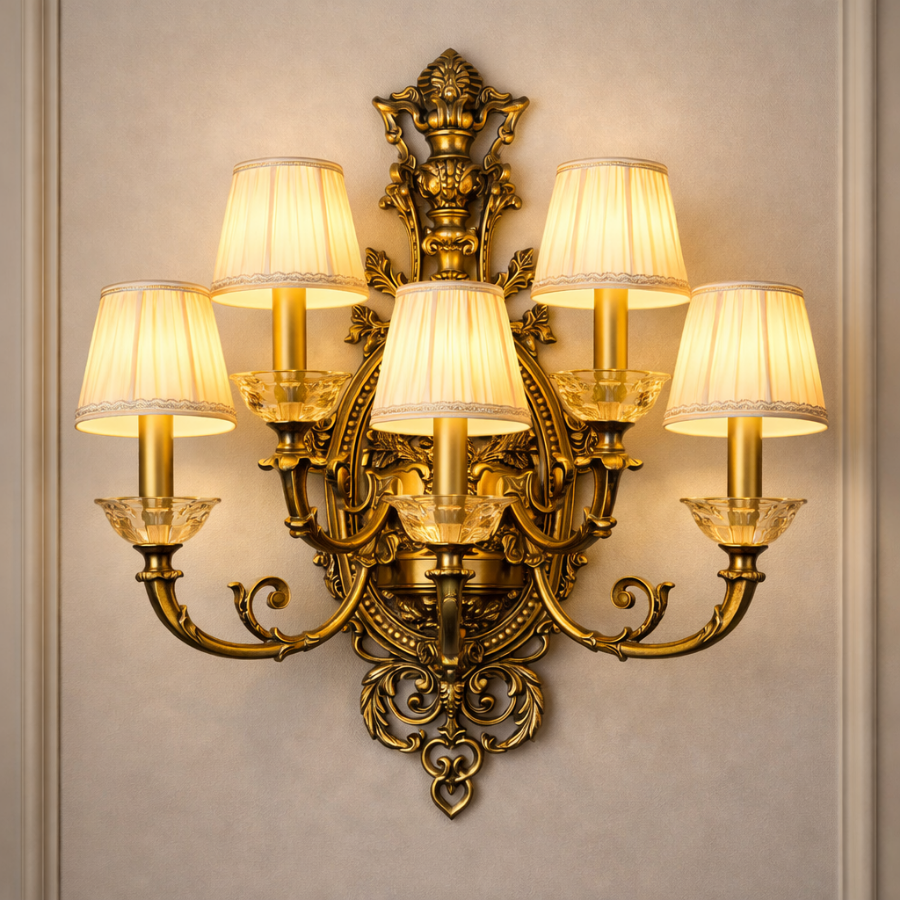 Royal Antique Gold 5-Light Crystal Wall Sconce