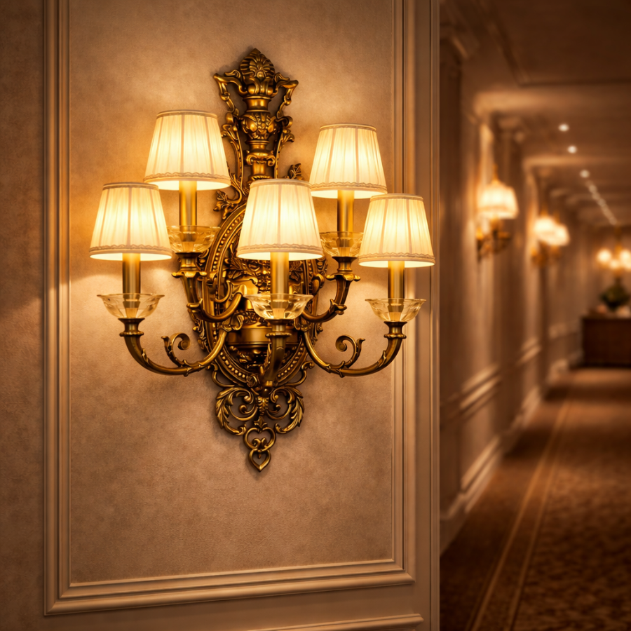 Royal Antique Gold 5-Light Crystal Wall Sconce