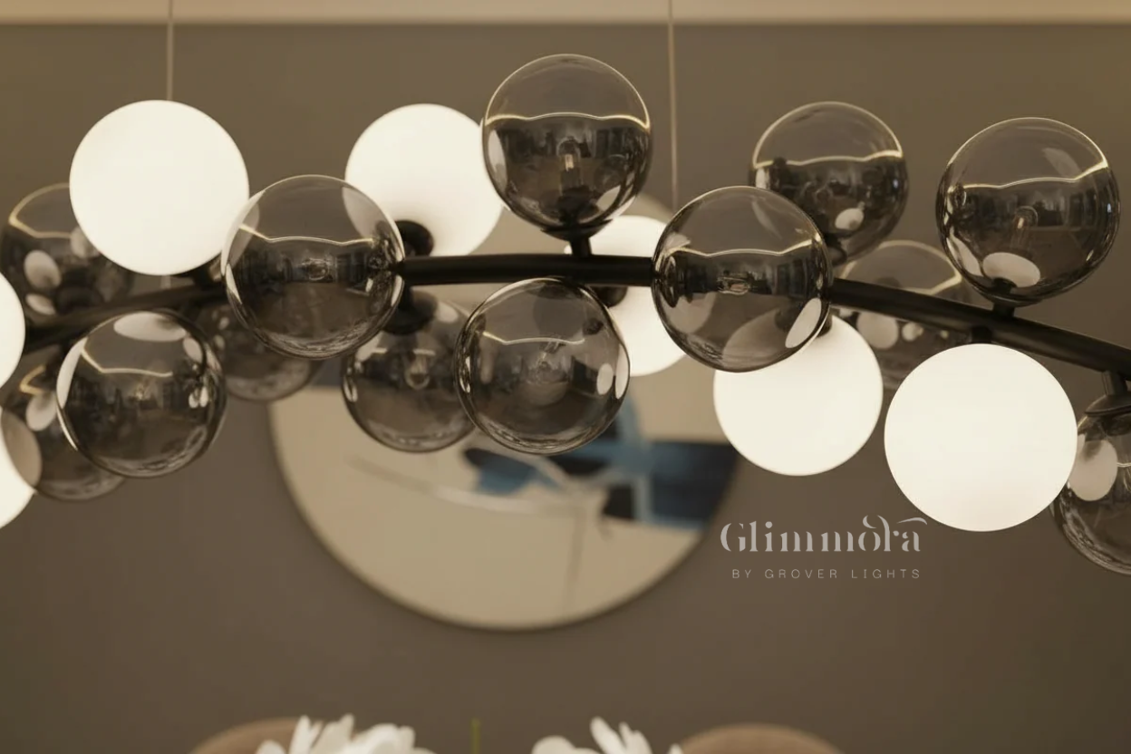 Dancing Echoes (Smokey, White, 36-Head) Glass Chandelier