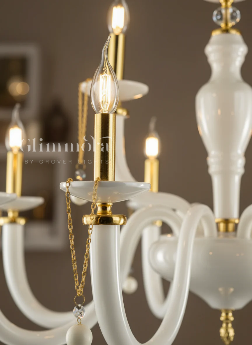 Sculpted Story (Medium, Gold) White Ceramic Chandelier