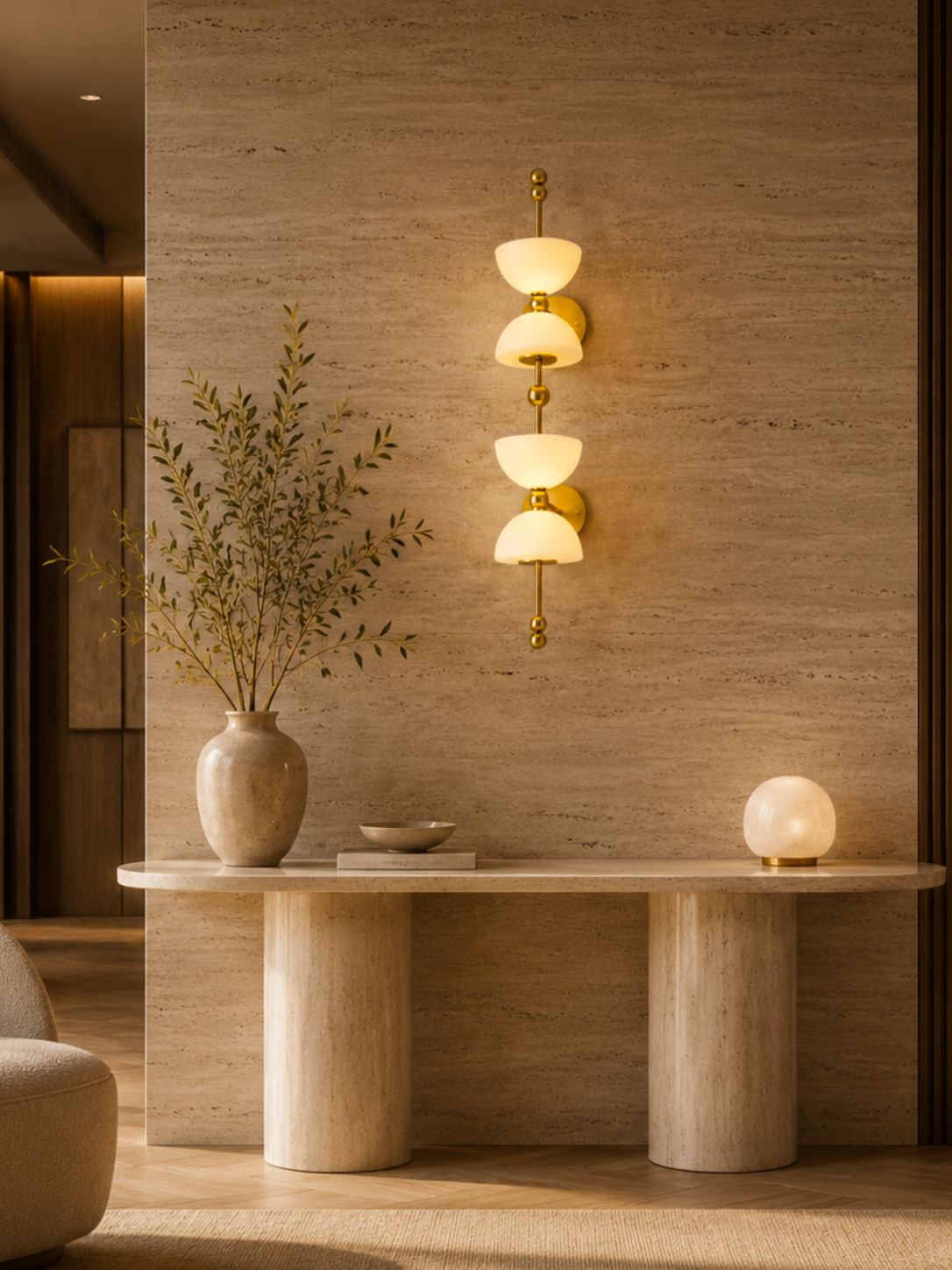 Premium Gold Finish Designer Wall Light with Frosted Glass Shades