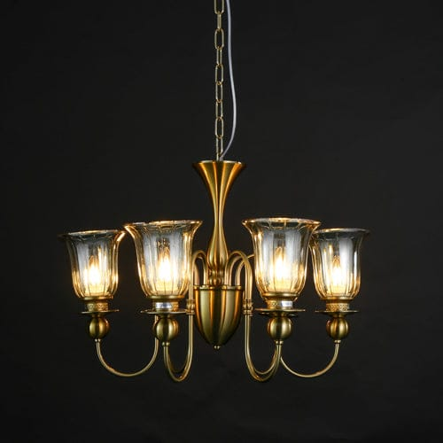 6 Light Champagne Glass Brass Italian Chandelier