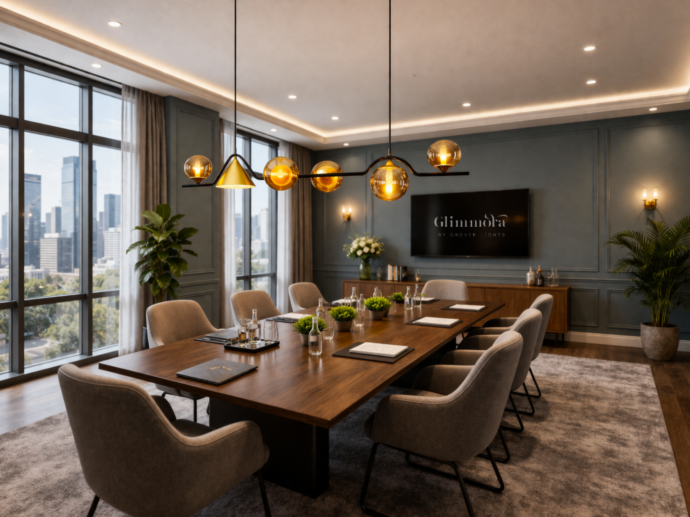 Linear Amber Glass Chandelier with Black Metal Frame