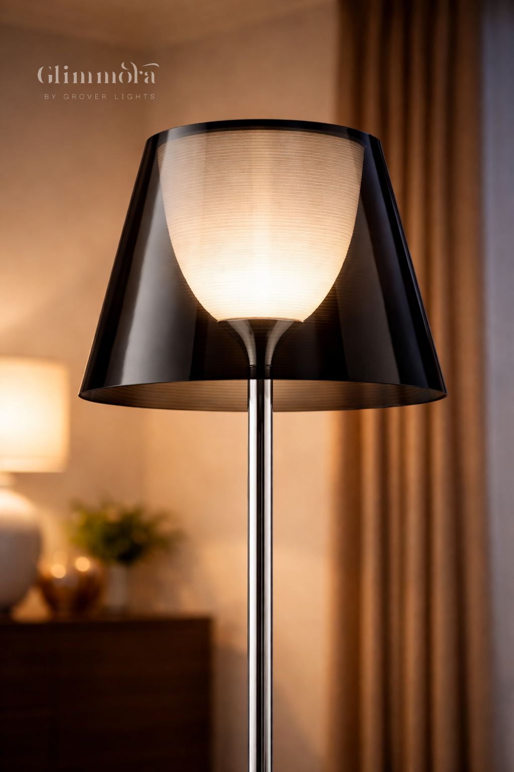 Modern Slim Floor Lamp with Smoke Glass Shade
