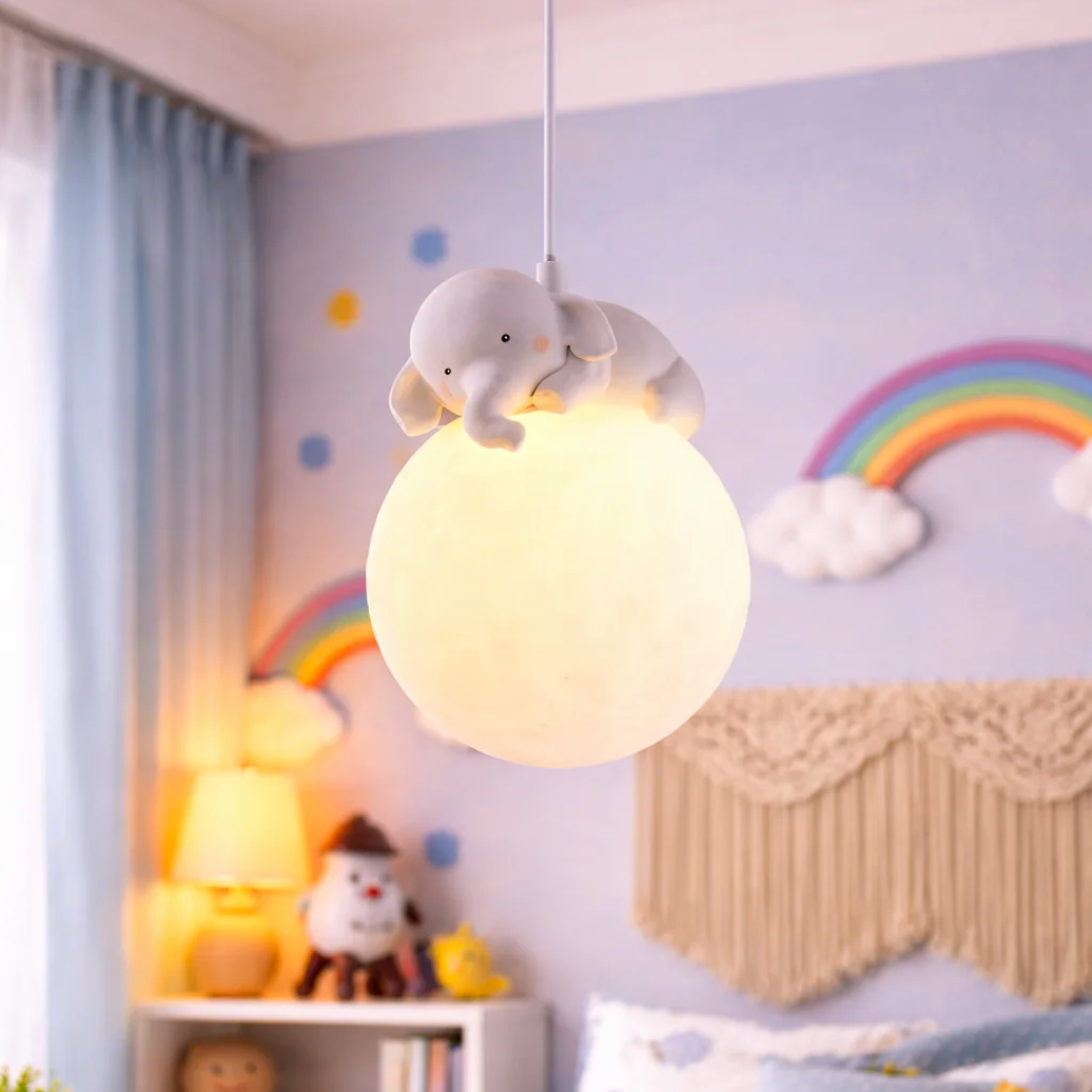 Cute Animal Shaped Moon Pendant Light - Elephant