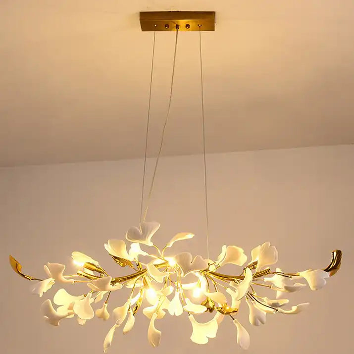 Traditional French Ginkgo Leaf Dome Rectangle Chandelier
