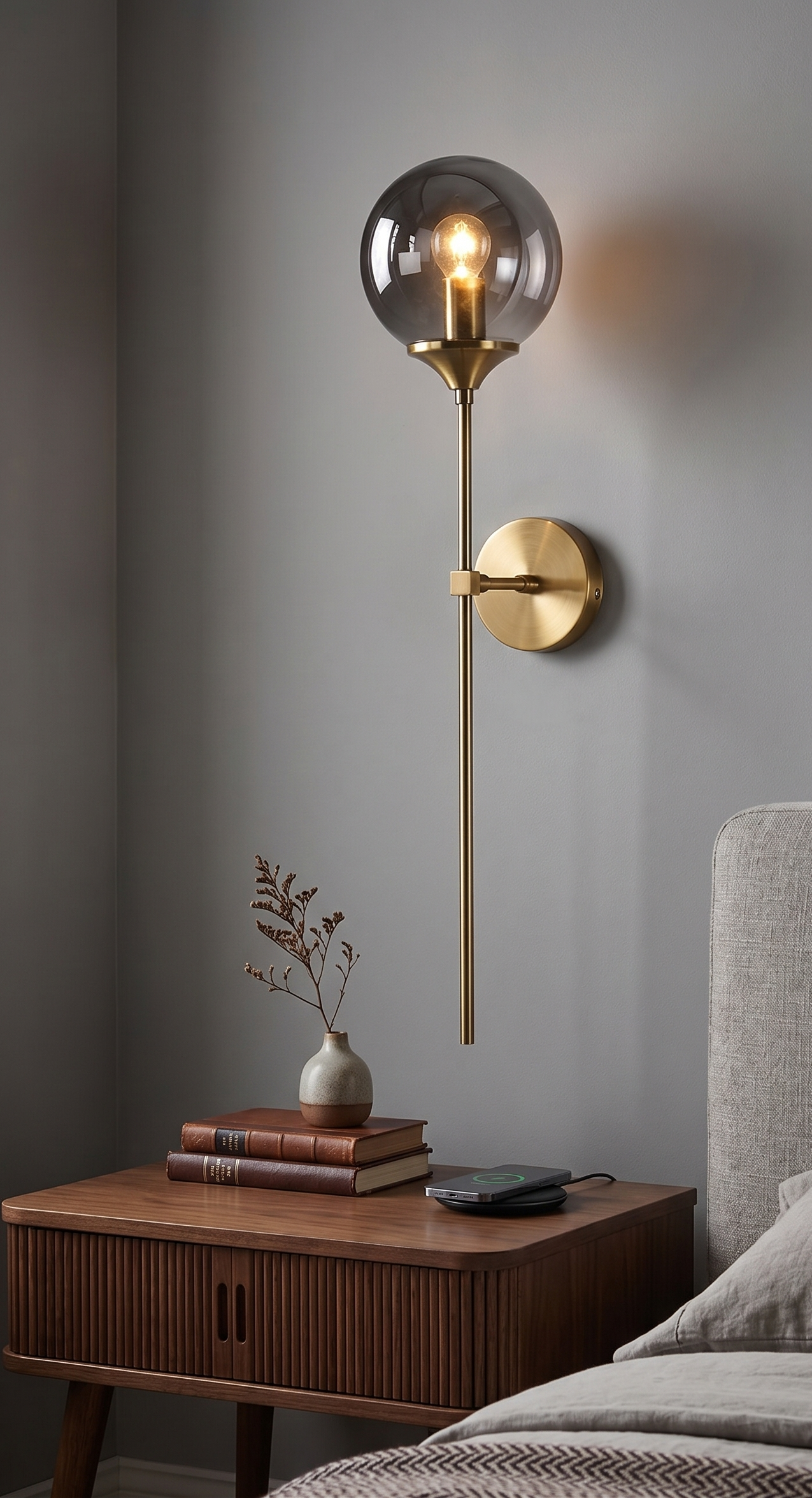 Amber & Smoke Modern Gold Finish Glass Ball Light Wall Lamp