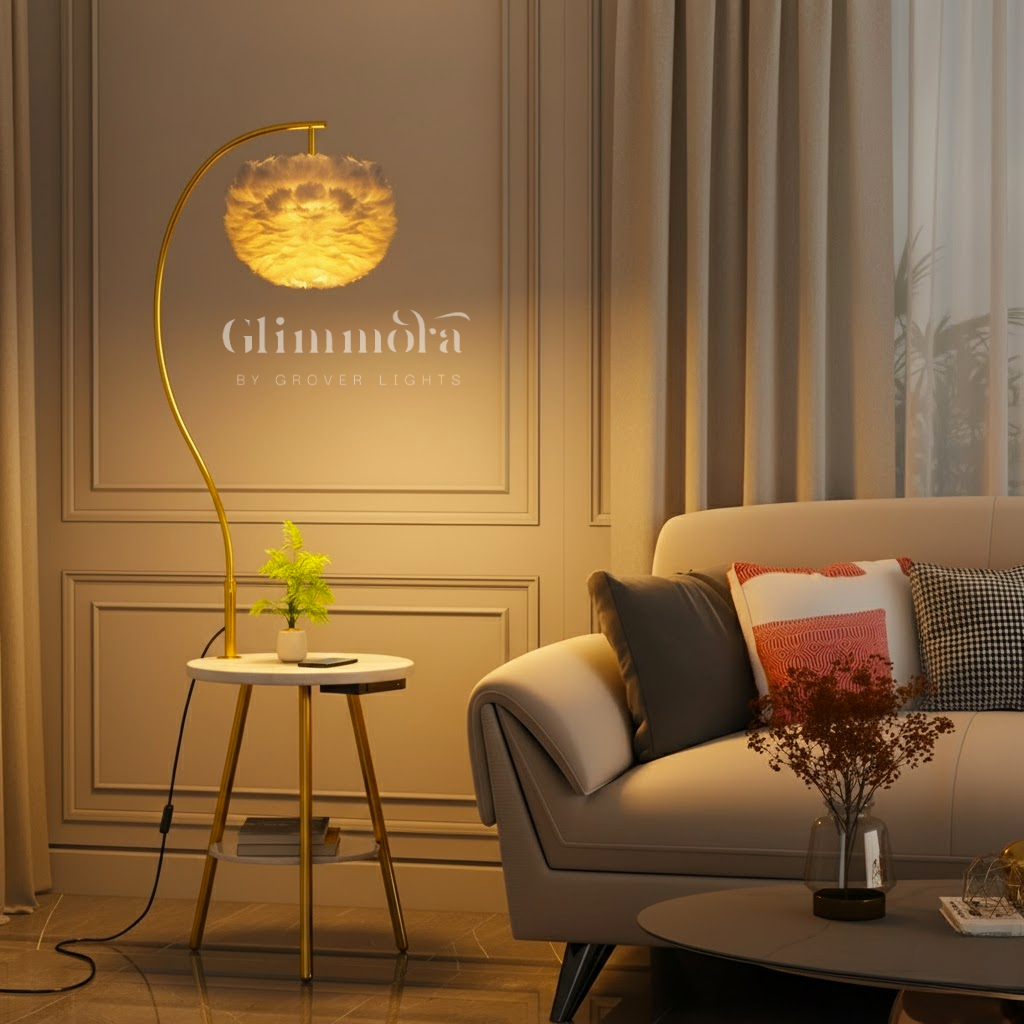 Blissful Moment (Feather, Gold) Floor Lamp