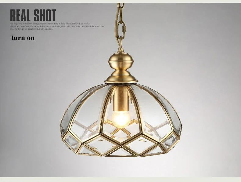 Single-Head Brass Finish Glass Hanging Light