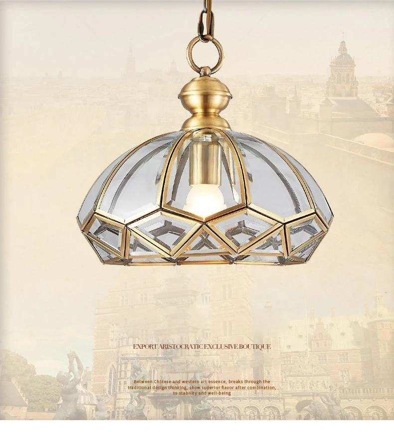 Single-Head Brass Finish Glass Hanging Light