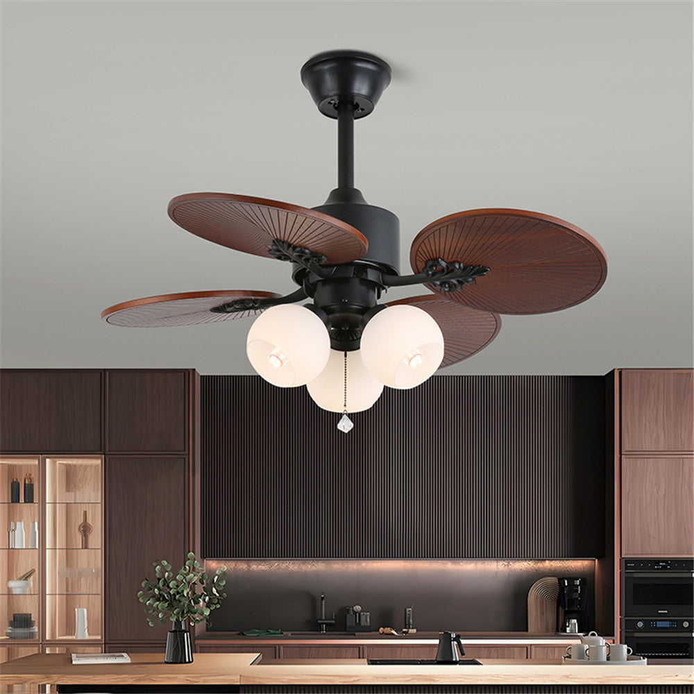 Tropical Palm Leaf Retractable Ceiling Fan + Chandelier