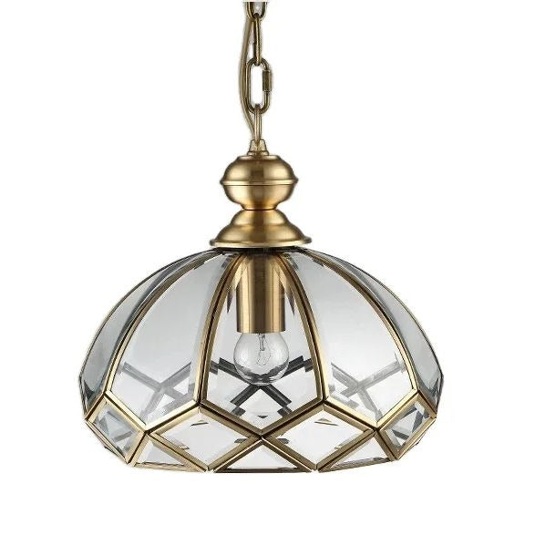 Single-Head Brass Finish Glass Hanging Light