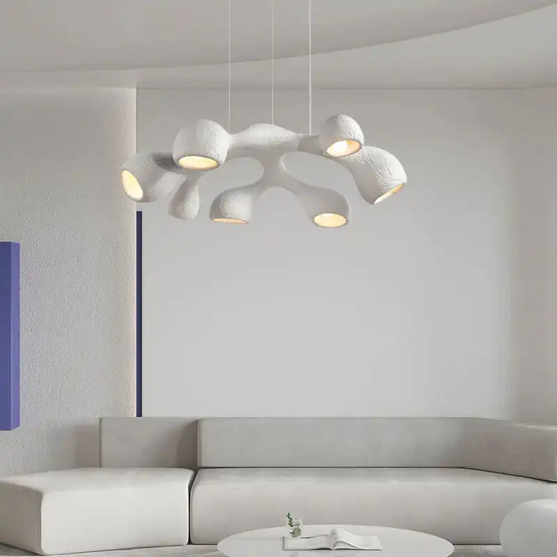 Modern Handcrafted 7-Light Sculptural LED Chandelier in Textured White Finish