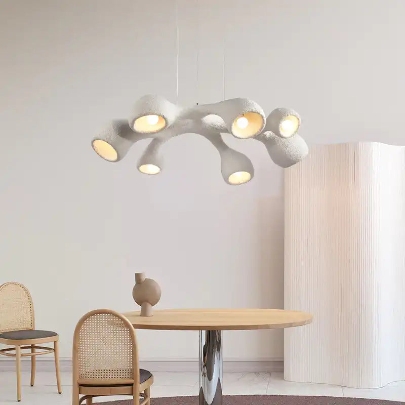 Modern Handcrafted 7-Light Sculptural LED Chandelier in Textured White Finish