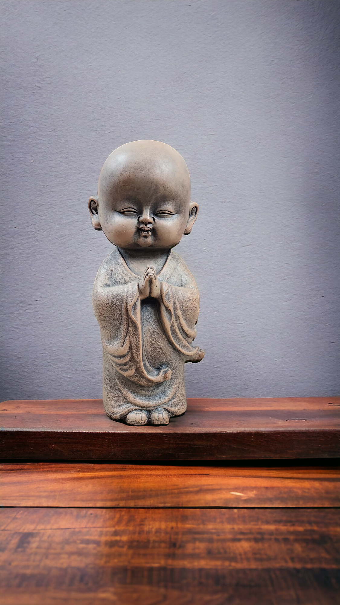 Namaste Buddha Monk: Smiling (Antique Brown) Blessing Sculpture