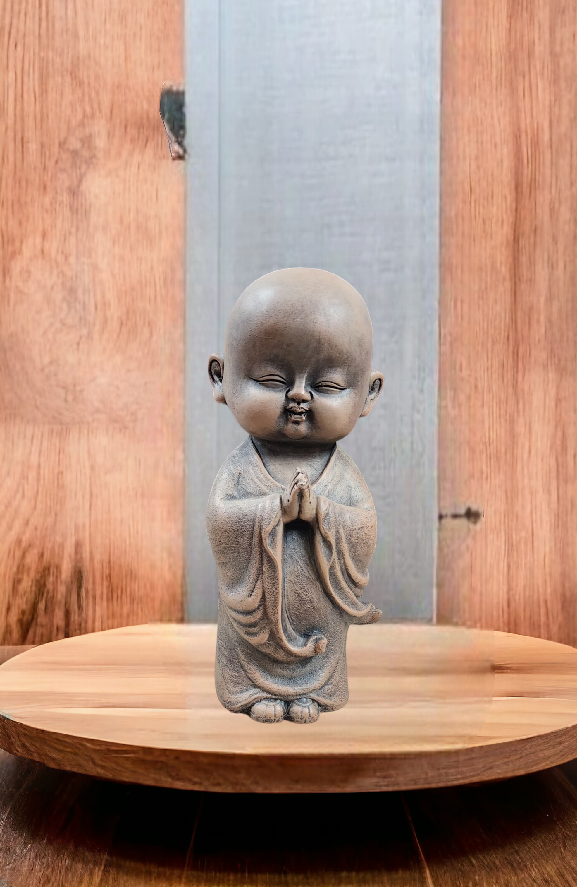 Namaste Buddha Monk: Smiling (Antique Brown) Blessing Sculpture
