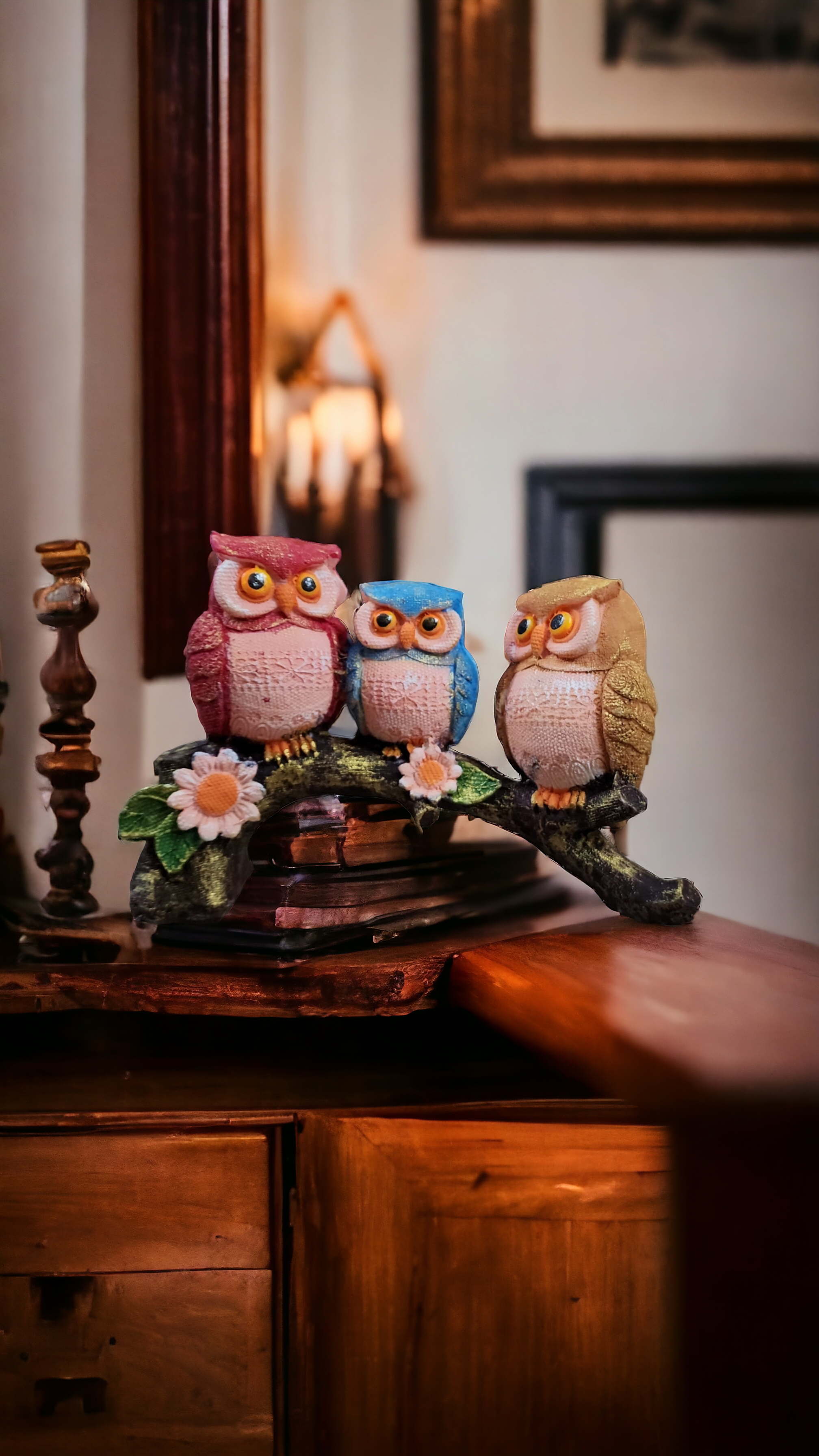 Whimsical Owl Trio Sculpture