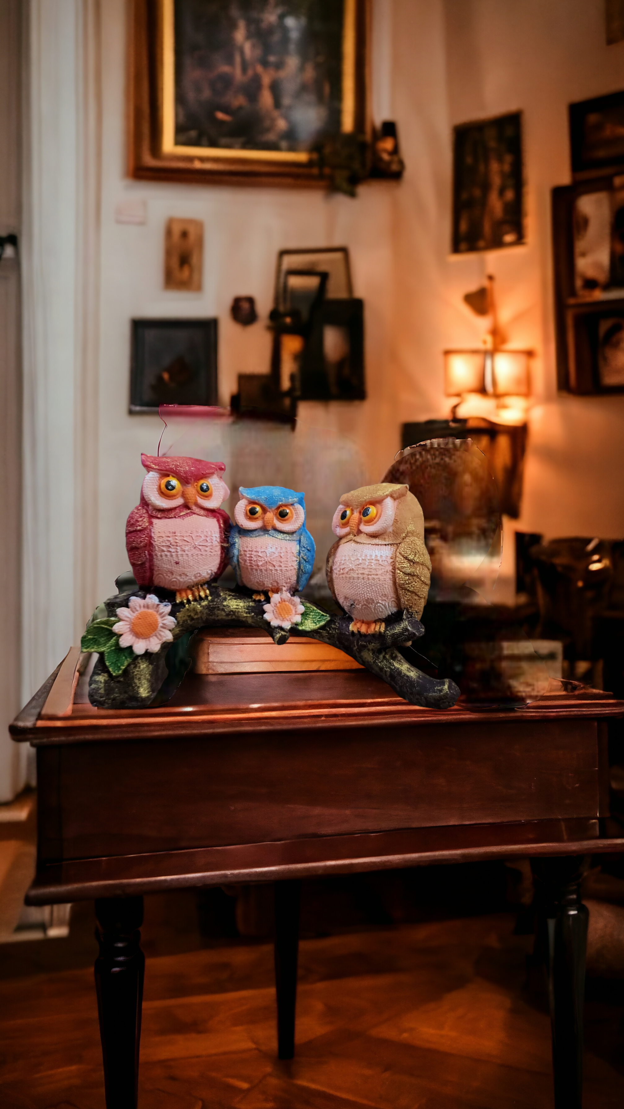 Whimsical Owl Trio Sculpture