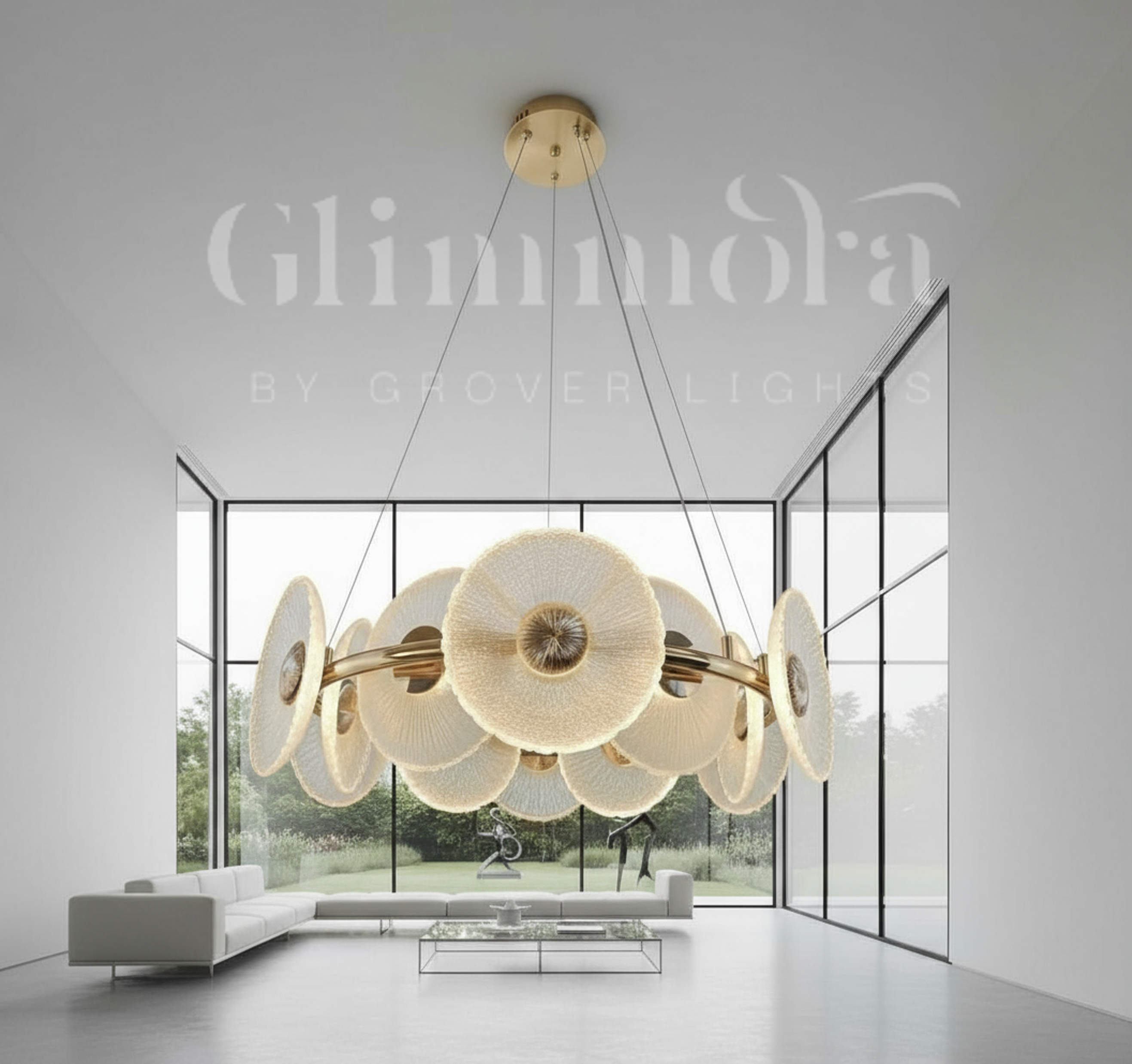 Kissed by Gold (24 Inches, Tri-Color Floral Glass Disc) Chandelier