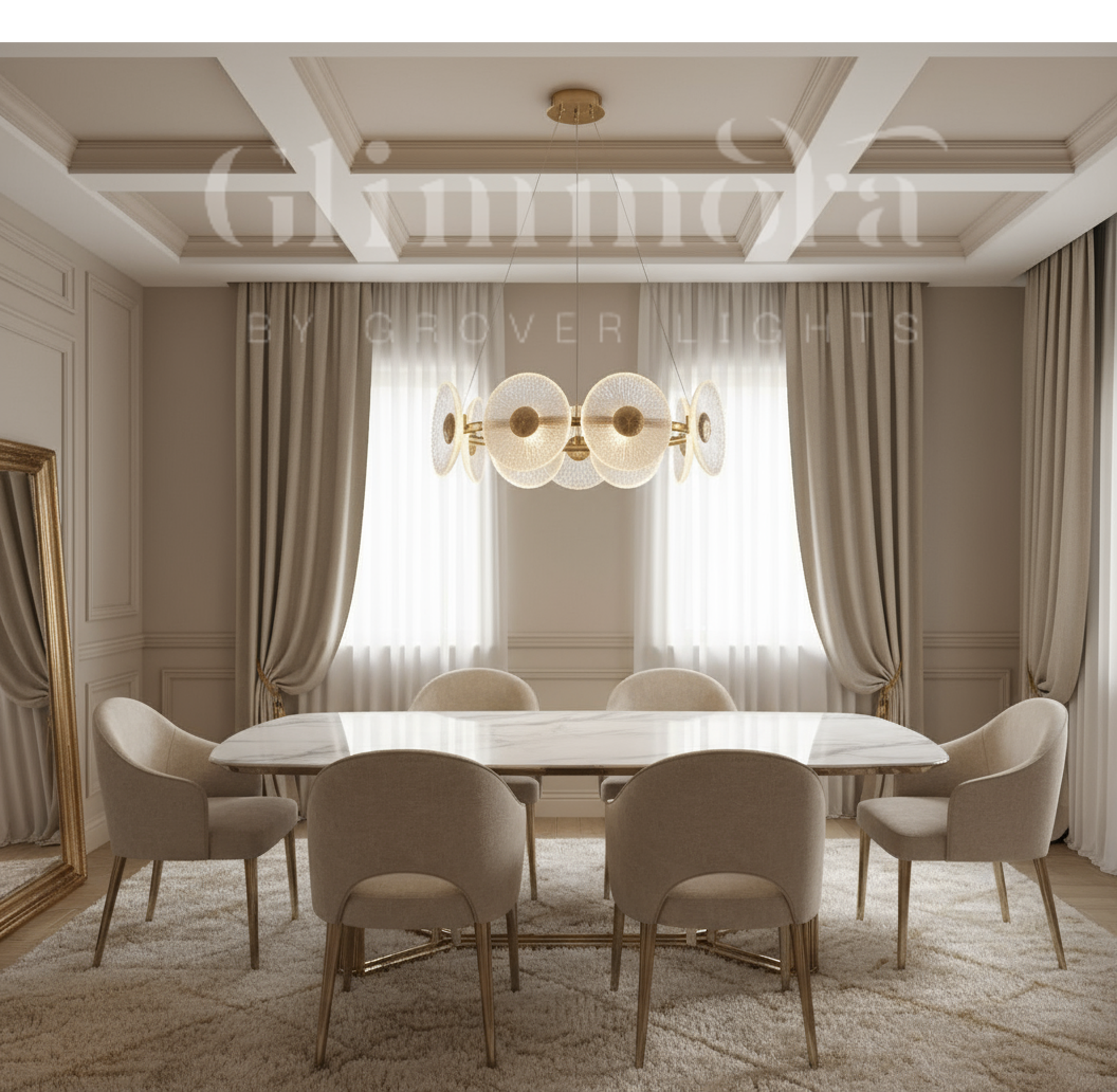 Kissed by Gold (24 Inches, Tri-Color Floral Glass Disc) Chandelier