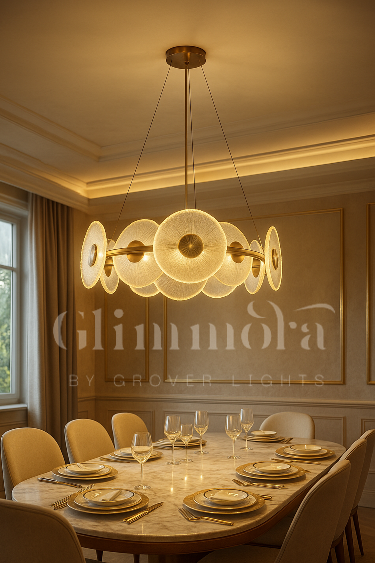 Kissed by Gold (24 Inches, Tri-Color Floral Glass Disc) Chandelier