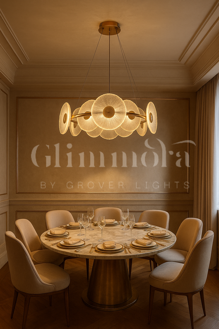 Kissed by Gold (24 Inches, Tri-Color Floral Glass Disc) Chandelier