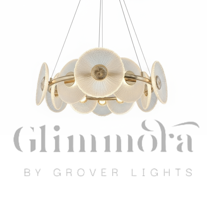 Kissed by Gold (24 Inches, Tri-Color Floral Glass Disc) Chandelier