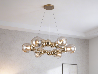 Orbital Symphony (Gold, Glass Chandelier)
