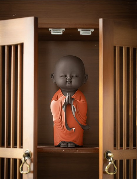 Namaste Buddha Monk: Smiling (Orange) Blessing Sculpture