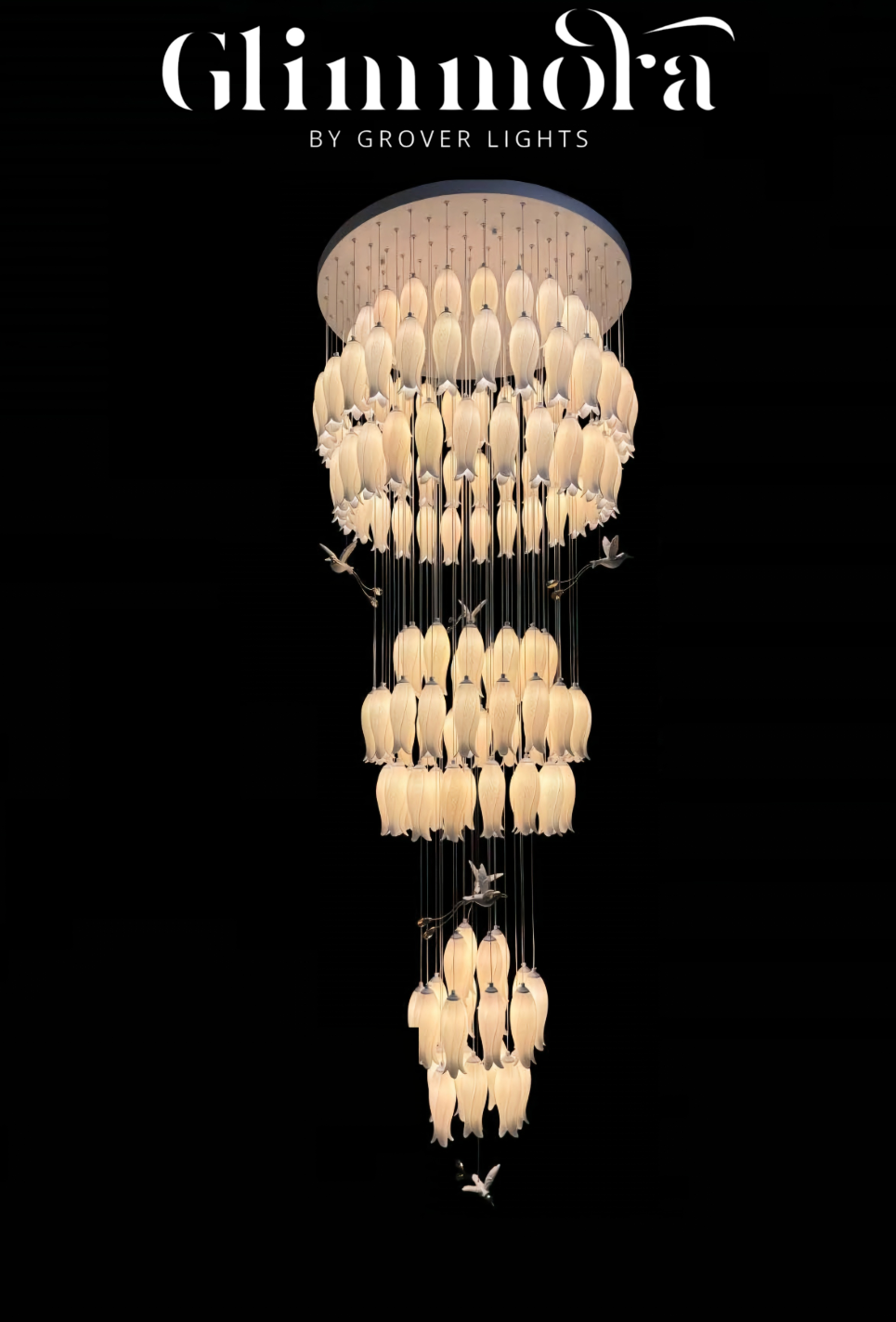 Petal Pirouette 'n' Tulip Falls Chandelier Vertical Style