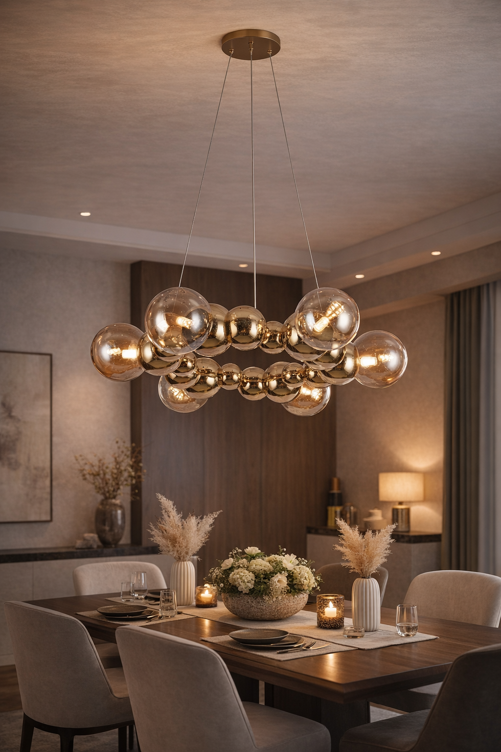 Orbital Symphony (Gold, Glass Chandelier)