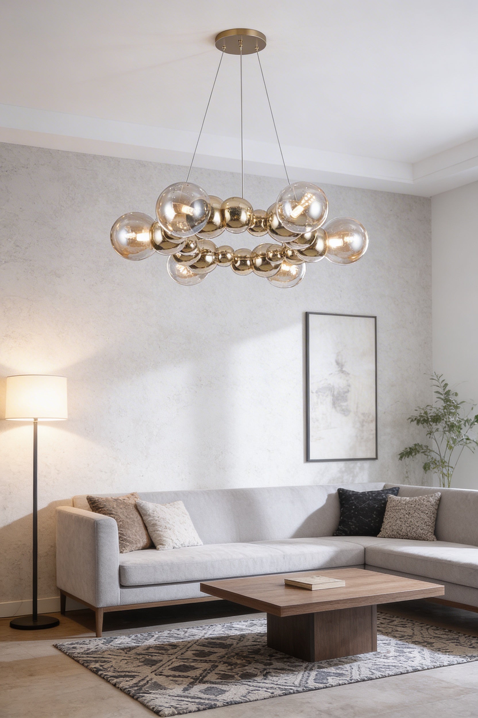 Orbital Symphony (Gold, Glass Chandelier)