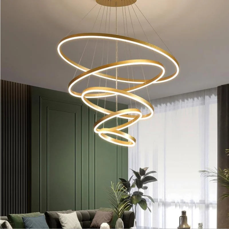 Modern LED 5 Rings Chandelier (Coffee)