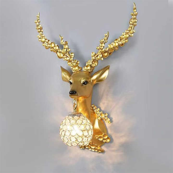 Golden Crystal Deer Head Wall Lamp