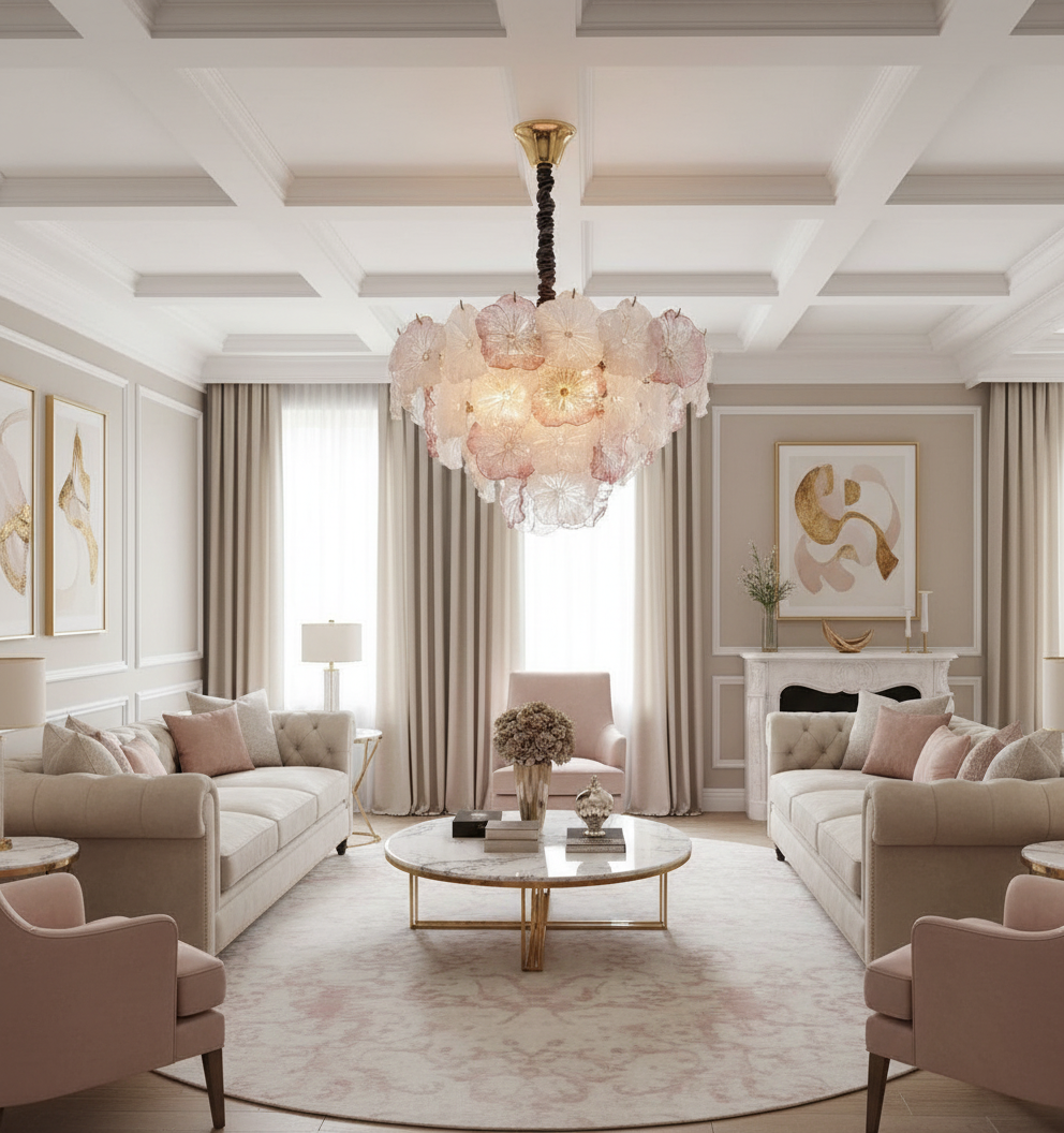 600 MM Luxury Floral Glass Chandelier with Petal Design