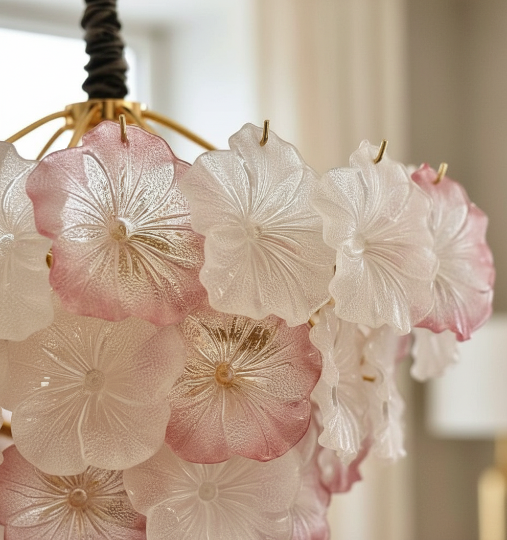 600 MM Luxury Floral Glass Chandelier with Petal Design