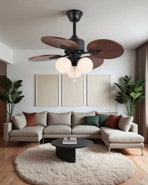 Tropical Palm Leaf Retractable Ceiling Fan + Chandelier