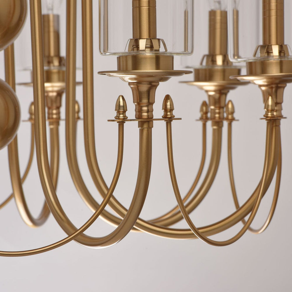 Classic Brass Candle-Style Chandelier with Glass Shades - 6 Lights