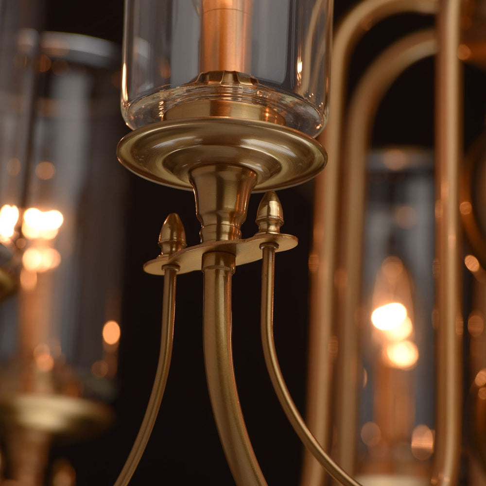 Classic Brass Candle-Style Chandelier with Glass Shades - 6 Lights