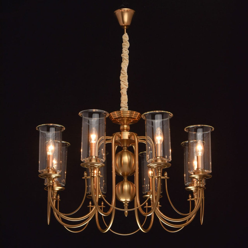 Classic Brass Candle-Style Chandelier with Glass Shades - 6 Lights