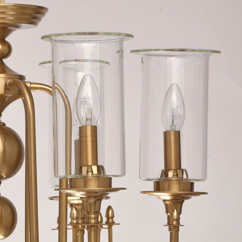 Classic Brass Candle-Style Chandelier with Glass Shades - 6 Lights